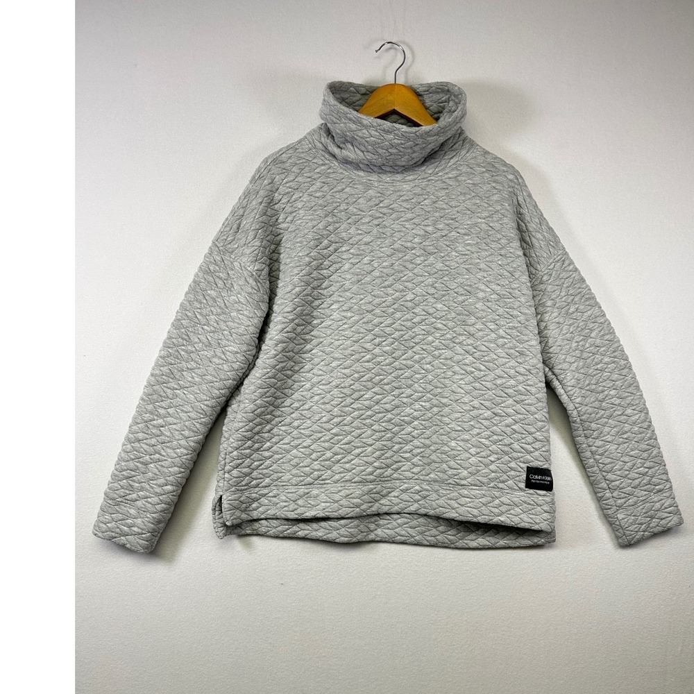 Calvin Klein Performance Pullover Women XL Grey Quilted Funnel Neck Sweatshirt